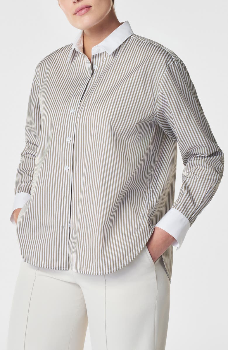SPANX<sup>®</sup> Relaxed Fit Poplin Button Front Shirt, Main, color,