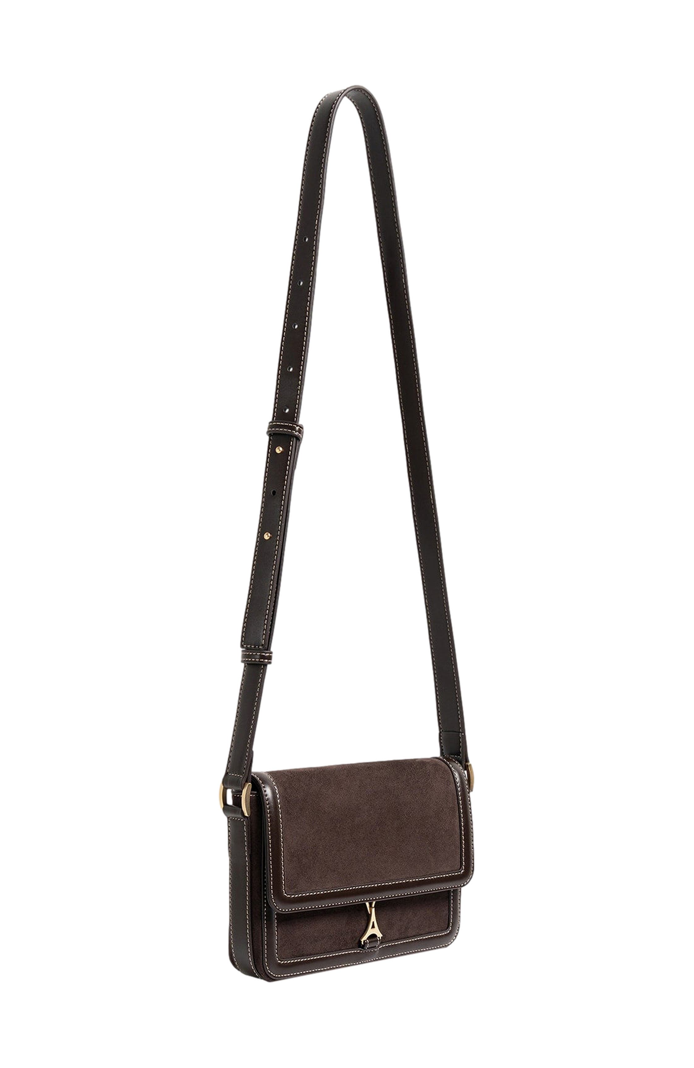 Suede & Leather Crossbody Bag, Alternate, color, Brown