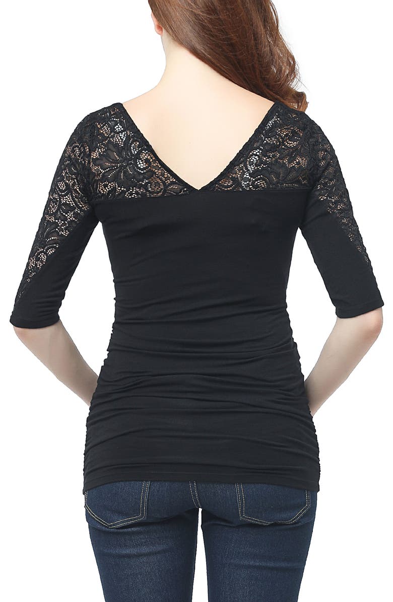 Kimi & Kai Maternity Lace Trim Top, Alternate, color, Black