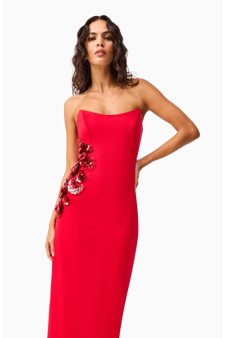 Yasmine Strapless Embellished Ponté Gown, Alternate, color, RED
