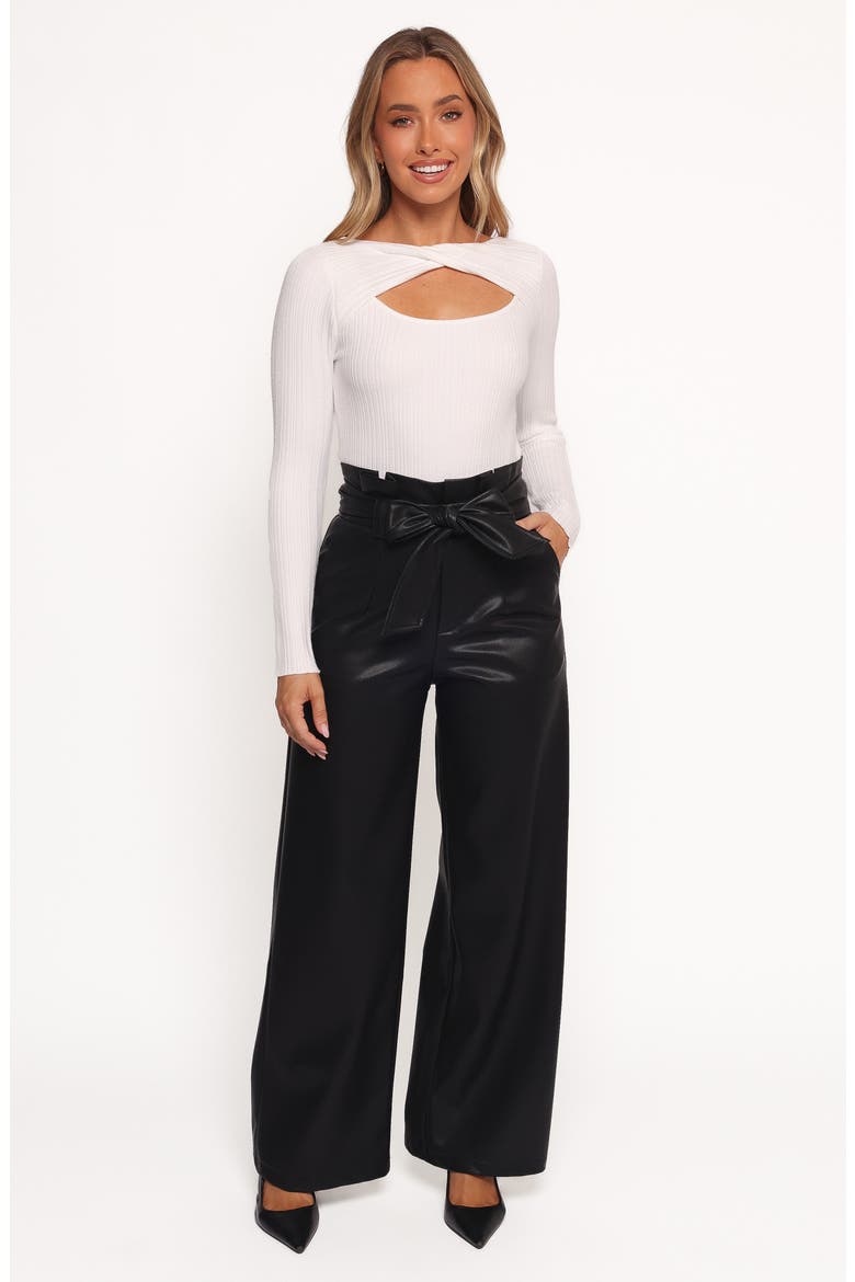 Kieran Tie Waist Faux Leather Wide Leg Pants, Alternate, color, BLACK