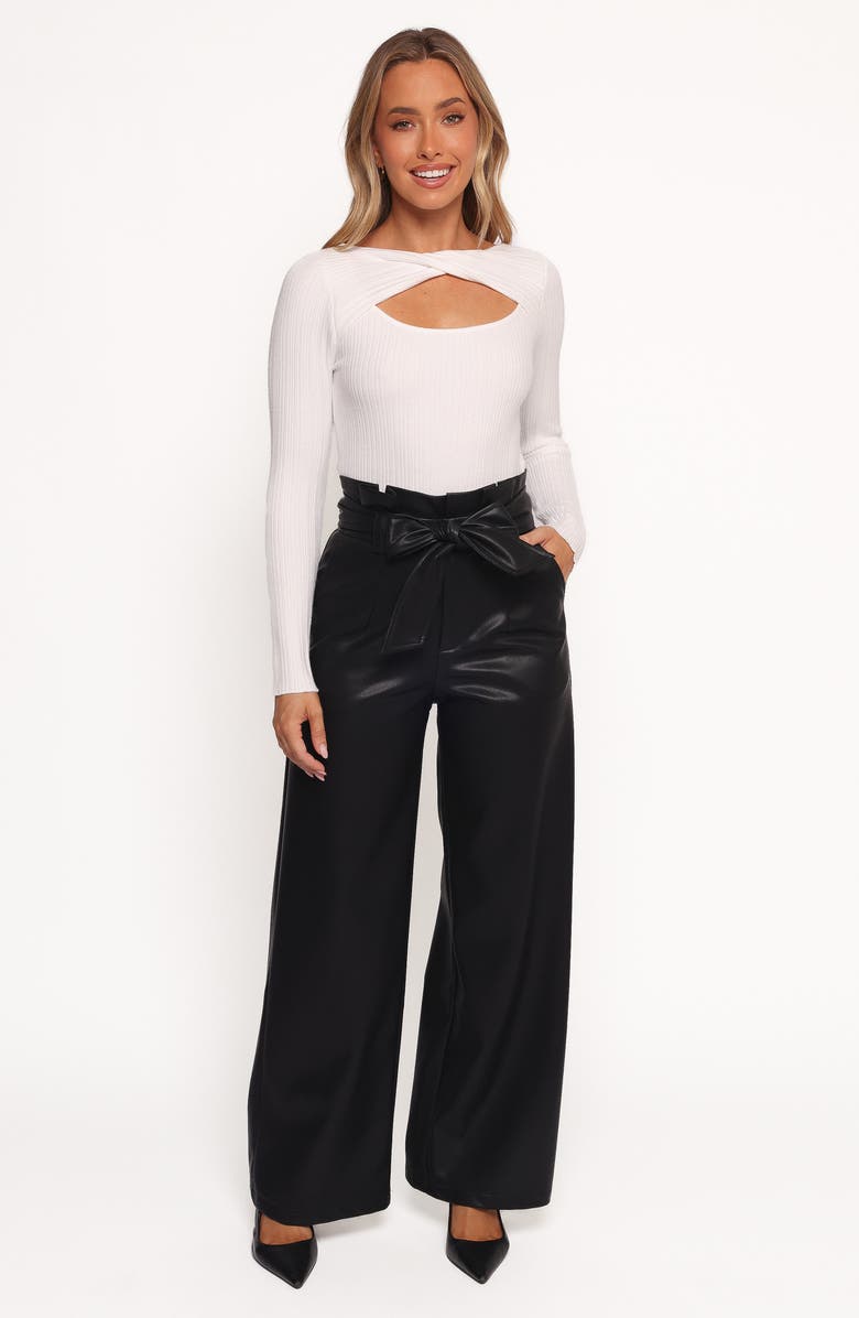 Petal & Pup Kieran Tie Waist Faux Leather Wide Leg Pants, Alternate, color, Black