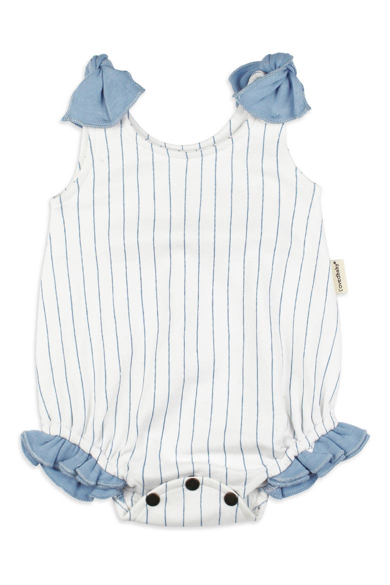 Stripe Ruffle Organic Cotton Bubble Romper, Main, color, POOL PINSTRIPE