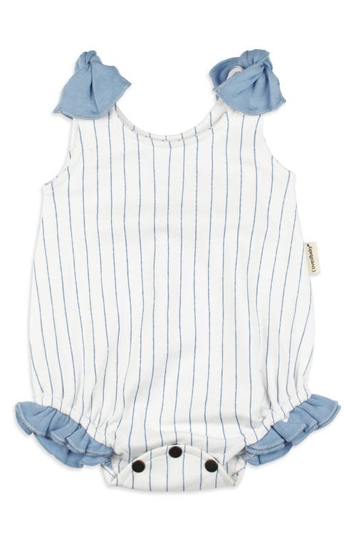 L'ovedbaby Stripe Ruffle Organic Cotton Bubble Romper In Pool Pinstripe
