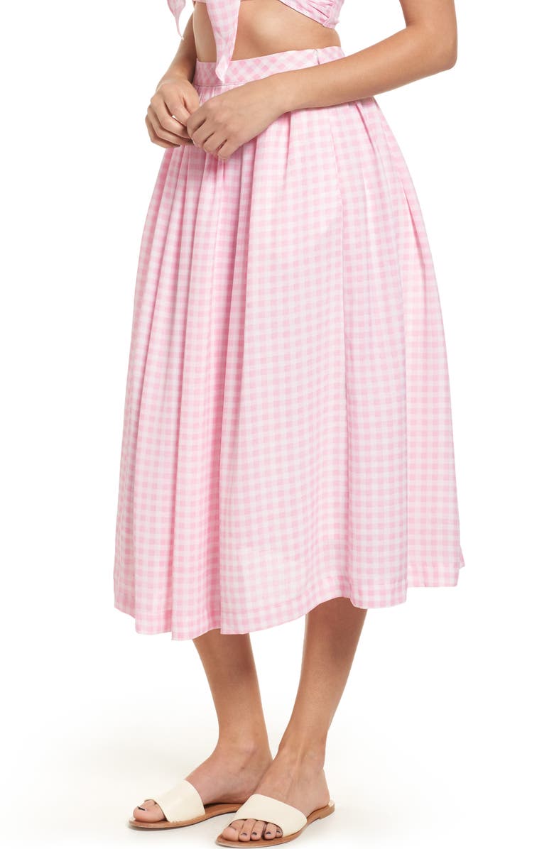 J.O.A. Gingham Midi Skirt, Main, color, 