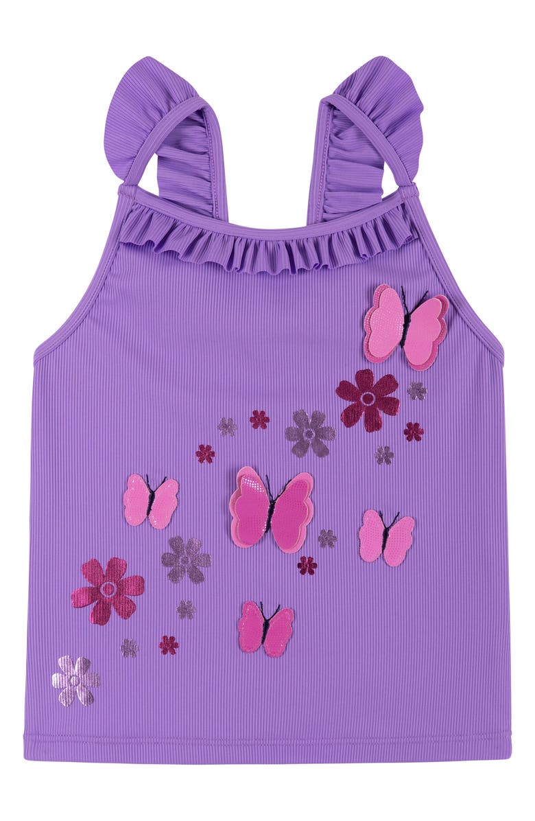 Andy & Evan Kids' Appliqué Ruffle Two-Piece Swimsuit, Alternate, color, Purple Floral
