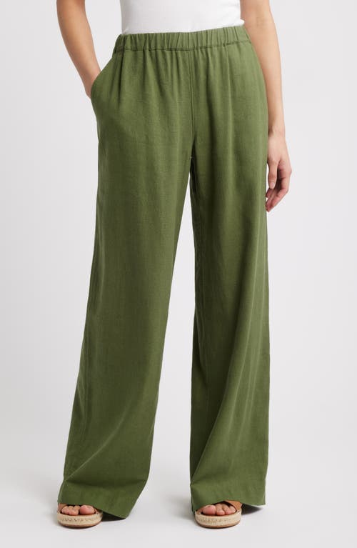 Caslonr Caslon(r) Wide Leg Pull-on Linen Blend Pants In Green Bronze