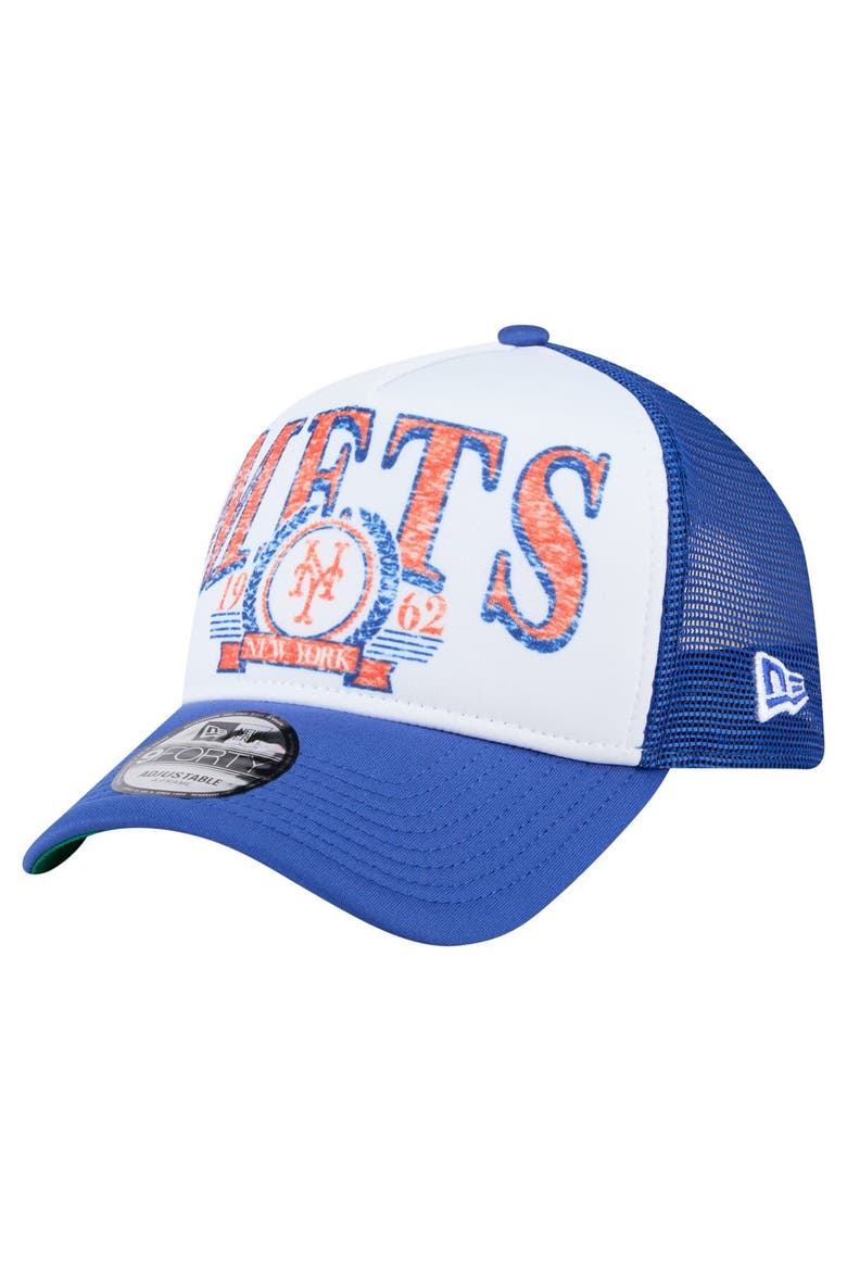 Men's New Era  White New York Mets Distressed 9FORTY A-Frame Adjustable Trucker Hat, Main, color, White