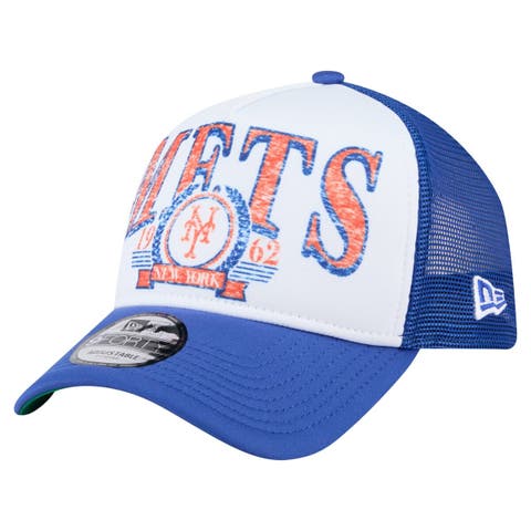 Men's New Era  White New York Mets Distressed 9FORTY A-Frame Adjustable Trucker Hat
