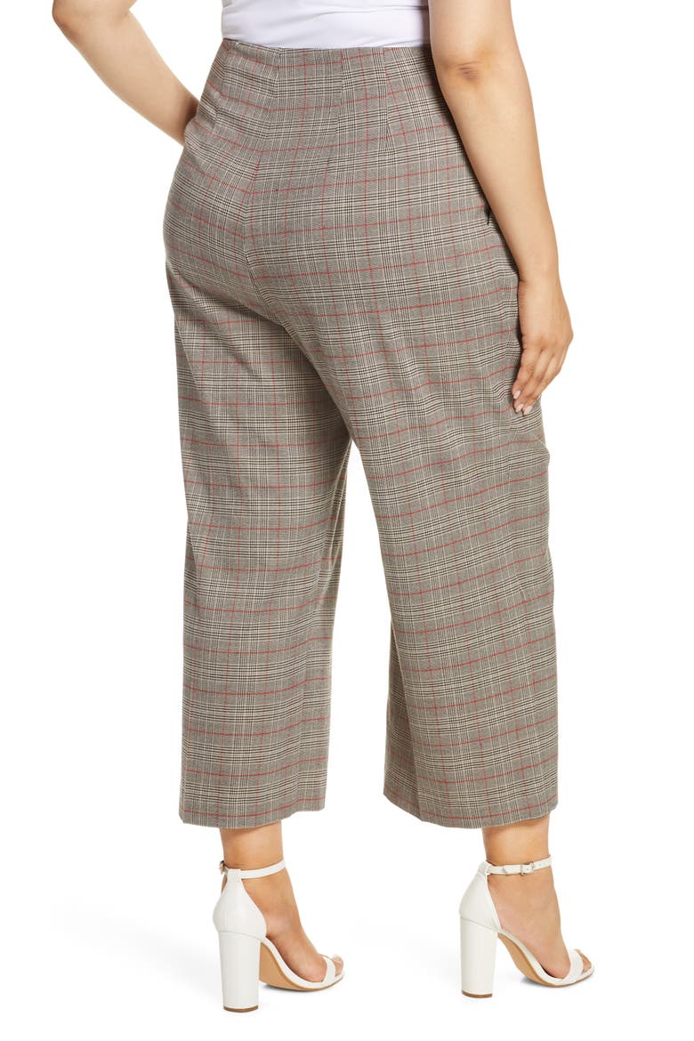 Acoustic Plaid Paperbag Waist Crop Pants, Alternate, color, RICH BLACK