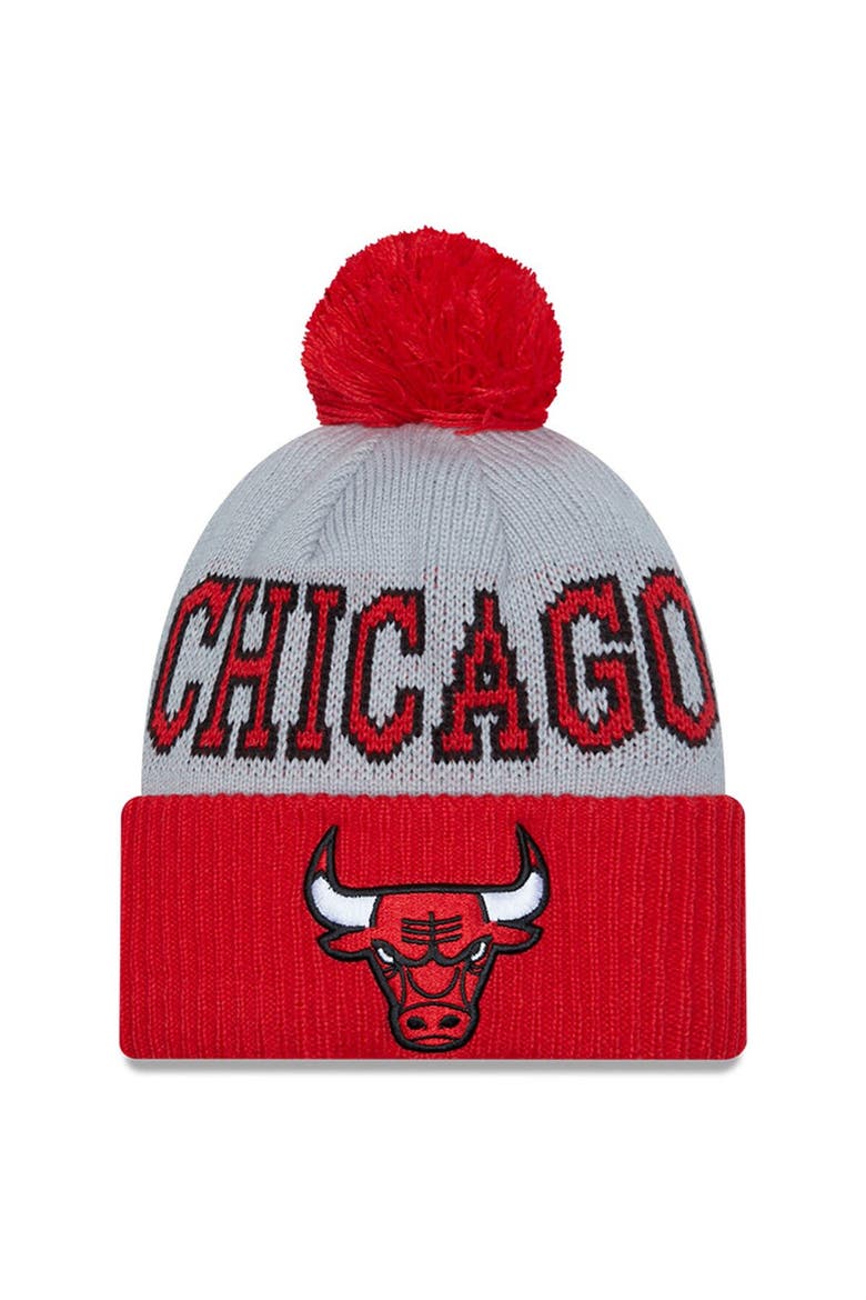 Men's New Era Red/Gray Chicago Bulls Tip-Off Two-Tone Cuffed Knit Hat with Pom, Main, color, Red