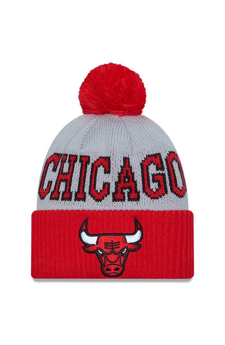 New Era Men's New Era Red/Gray Chicago Bulls Tip-Off Two-Tone Cuffed Knit Hat with Pom, Main, color, 