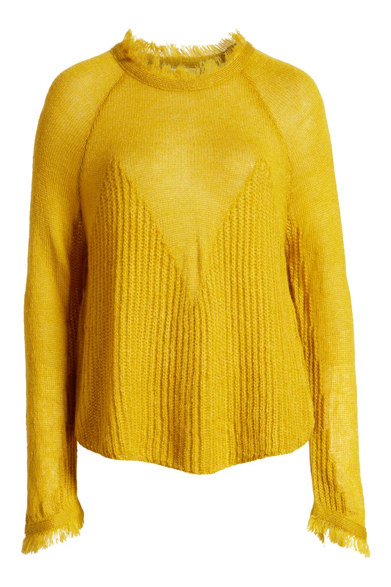 Fringe Trim Sweater, Alternate, color, MUSTARD