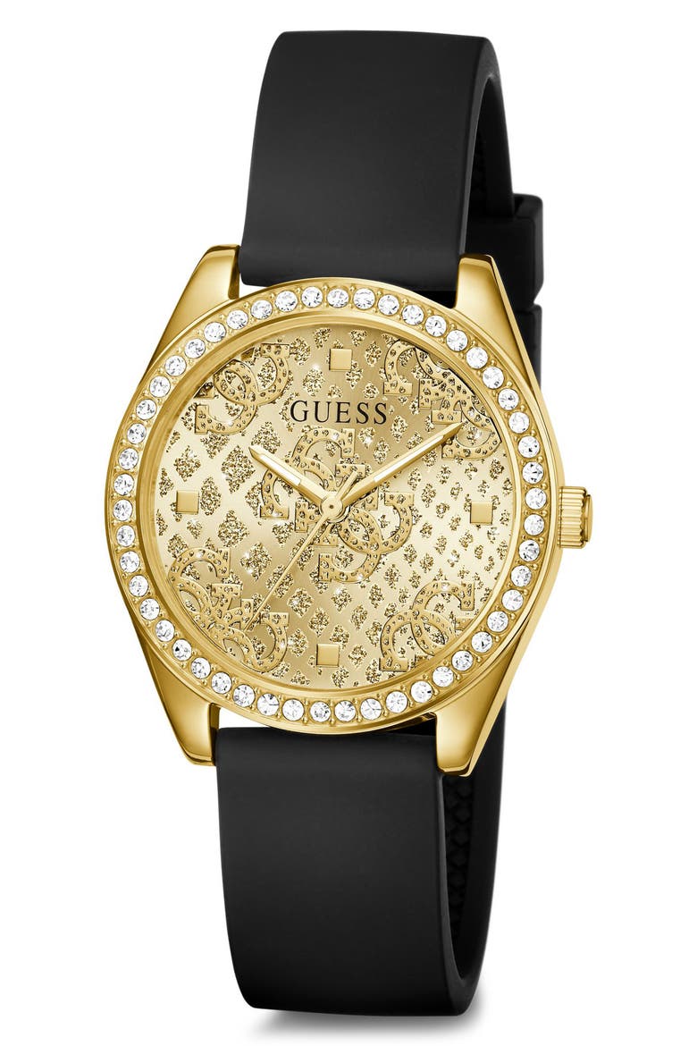 Boa Crystal Bezel Goldtone Silicone Strap Watch, 32mm, Alternate, color, CHAMPAGNE