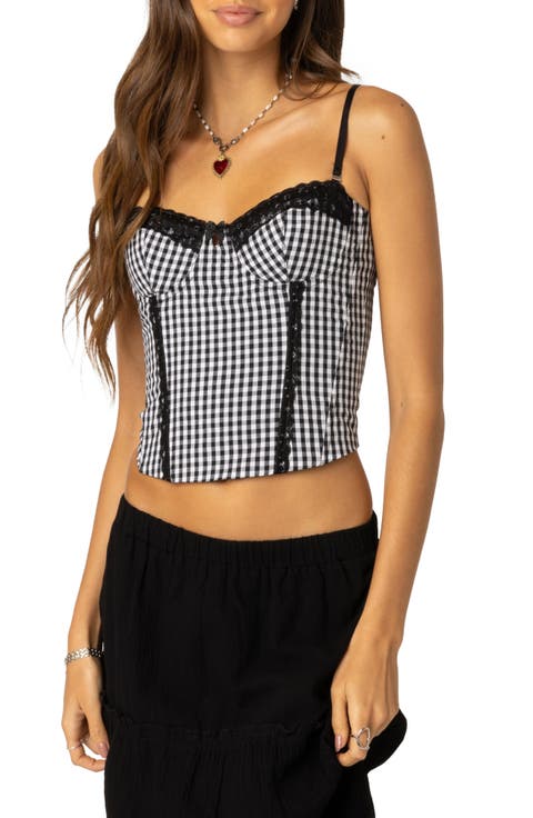 Gingham Lace-Up Back Corset Top