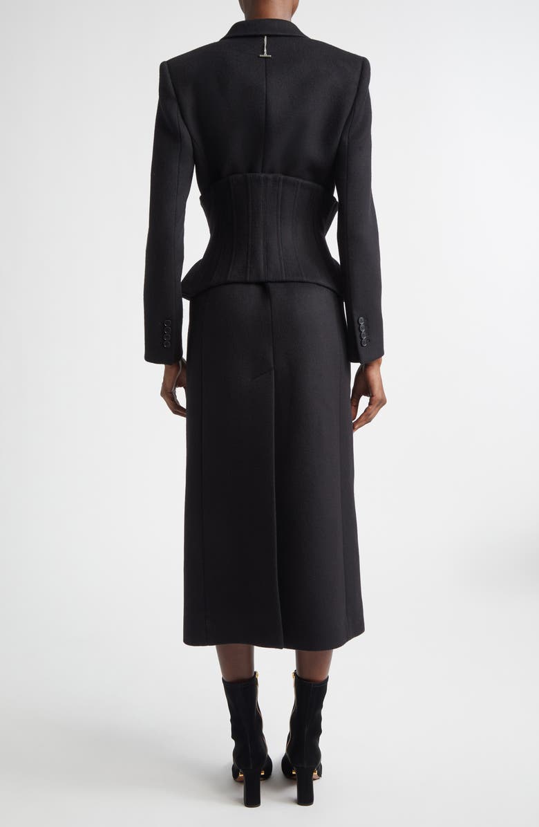 McQueen Long Cashmere & Wool Corset Coat, Alternate, color, Black