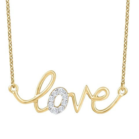 1/10Ct Diamond Love Pendant Scrip Gold Lab Grown Women's 18" Necklace