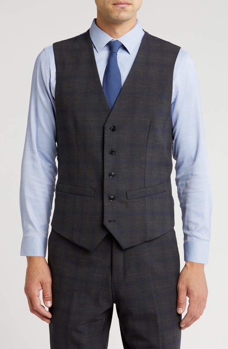 Gino Vitale Slim Fit 3-Piece Dark Olive Check Suit, Alternate, color, Dark Olive