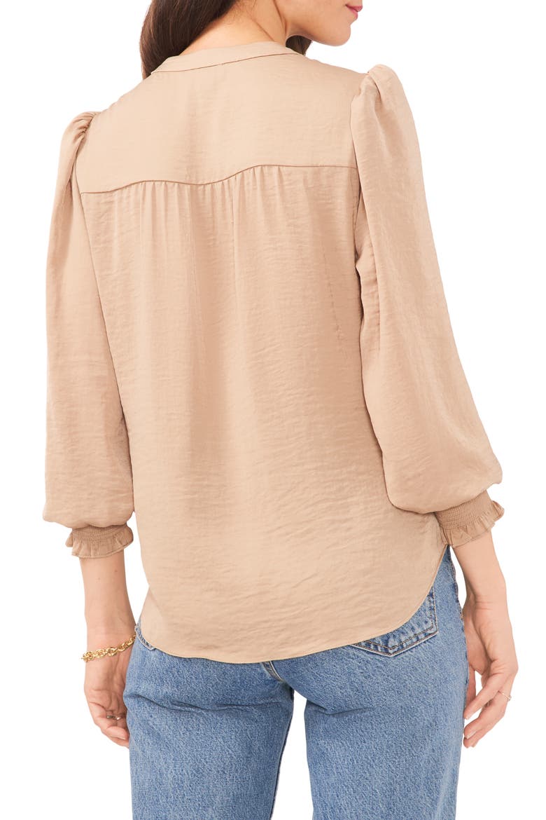Smock Cuff Rumpled Satin Blouse, Alternate, color, FALL CAMEL
