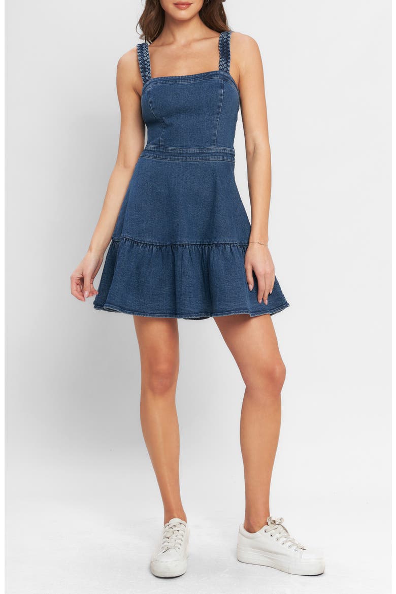 Fit & Flare Denim Minidress, Main, color, MEDIUM INDIGO