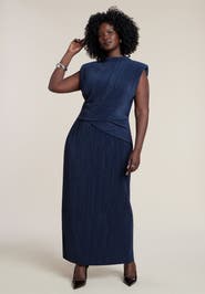 ELOQUII Draped Bodice Plisse Maxi Dress