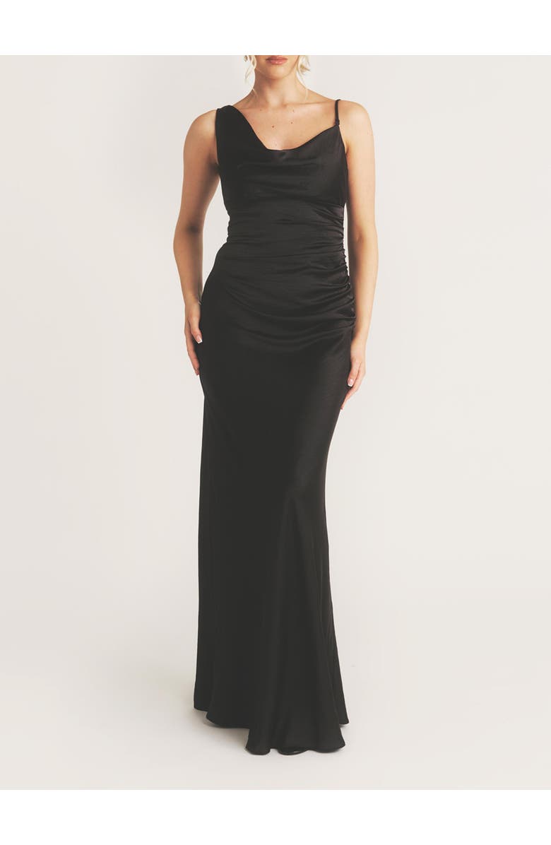 Six Stories Cowl Front Asymmetric Bridesmaid Dress, Alternate, color, Black