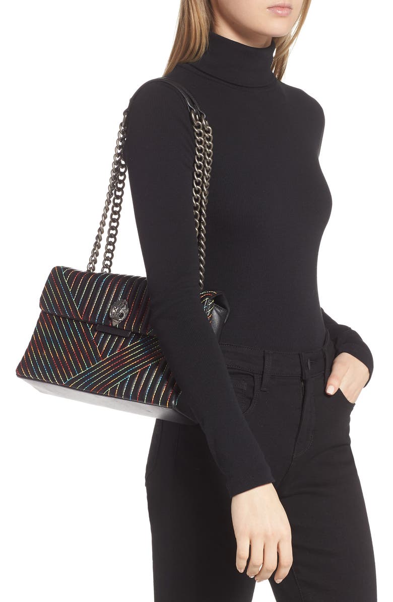 Kurt Geiger London 690 Kensington Rainbow Stitch Leather Shoulder Bag, Alternate, color,