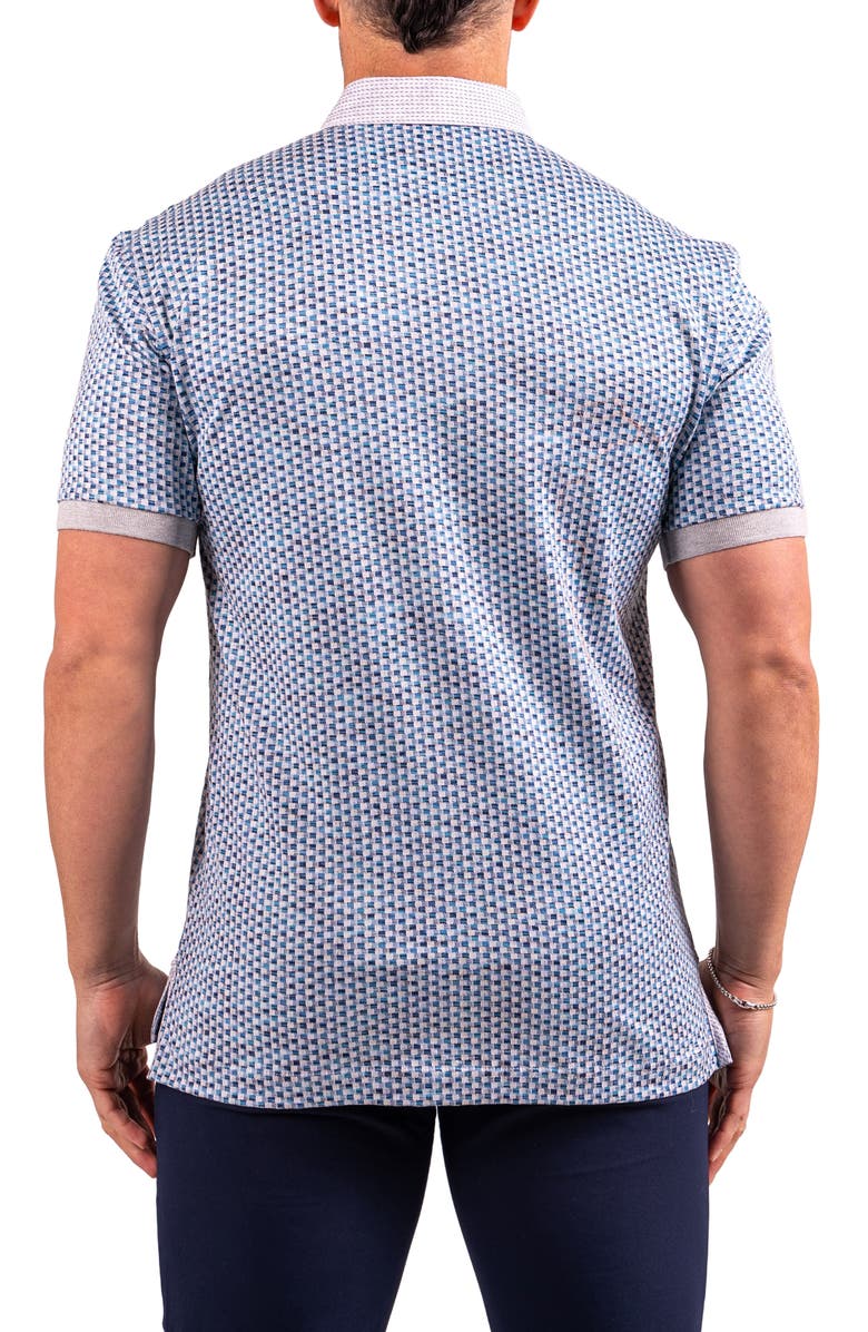 Maceoo Collarcubic Blue Cotton Jacquard Button-Down Polo, Alternate, color, Blue
