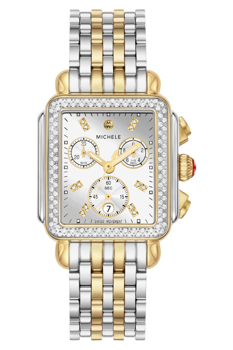 Deco Diamond Chronograph Bracelet Watch, 35mm, Main, color, TWO TONE