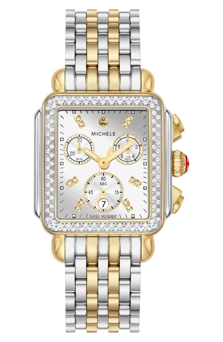 MICHELE Deco Diamond Chronograph Bracelet Watch, 35mm, Main, color, 