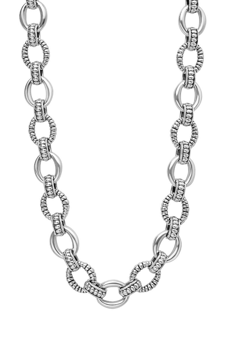 Signature Caviar Sterling Silver Fluted Oval Link Necklace, Main, color, SILVER