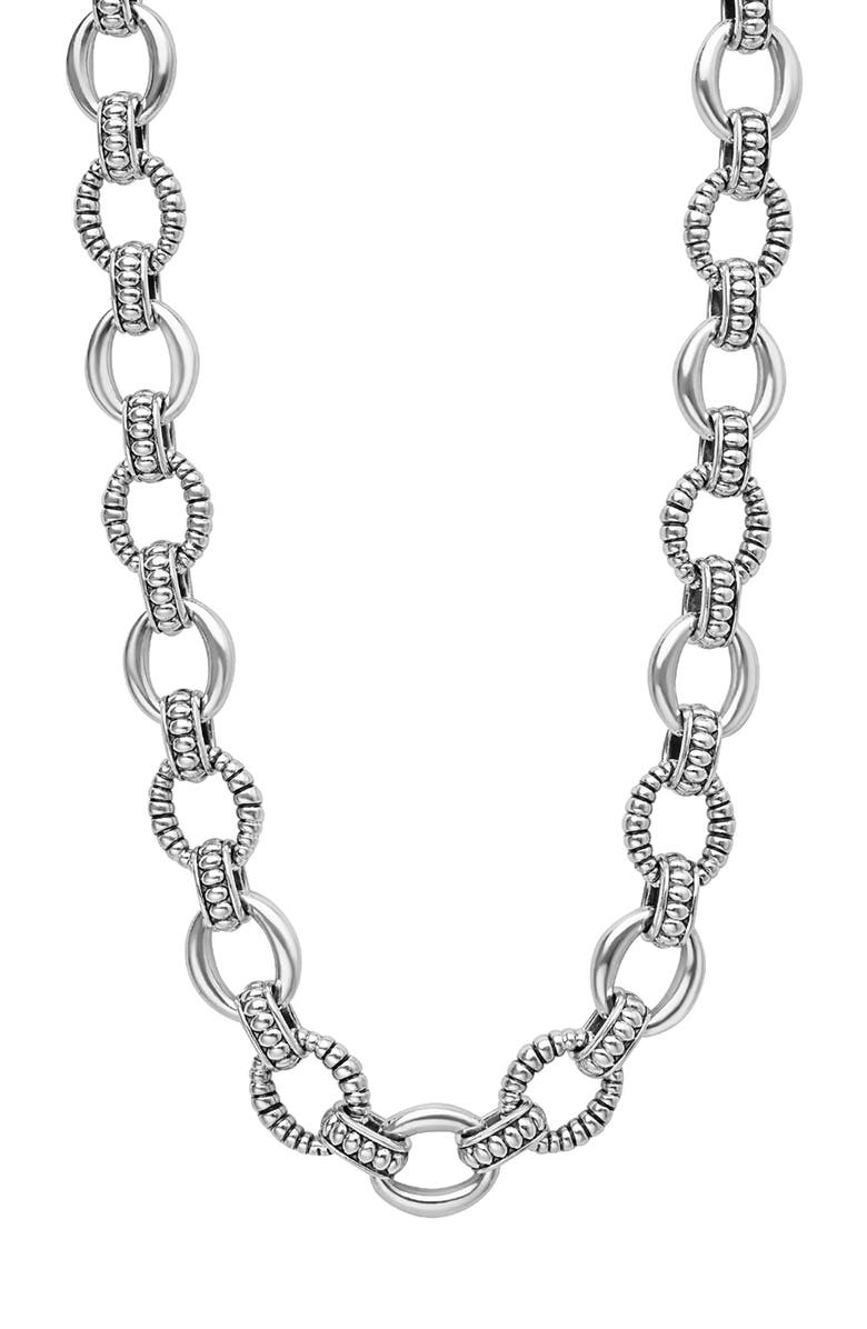 LAGOS Signature Caviar Sterling Silver Fluted Oval Link Necklace, Main, color, Silver