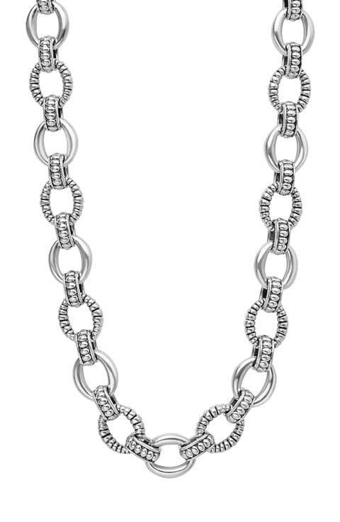 Signature Caviar Sterling Silver Fluted Oval Link Necklace