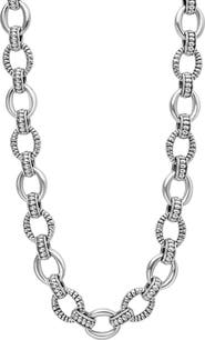 LAGOS Signature Caviar Sterling Silver Fluted Oval Link Necklace