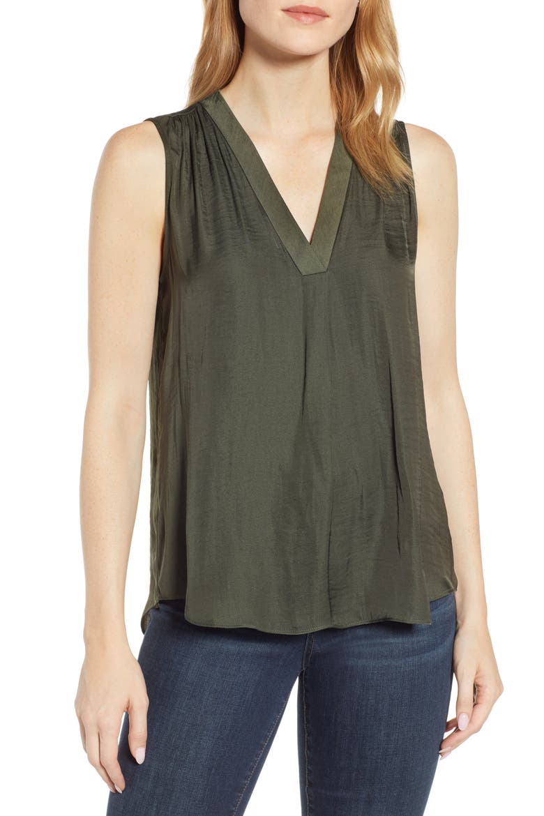 Rumpled Satin Blouse, Main, color, NEW RICH OLIVE