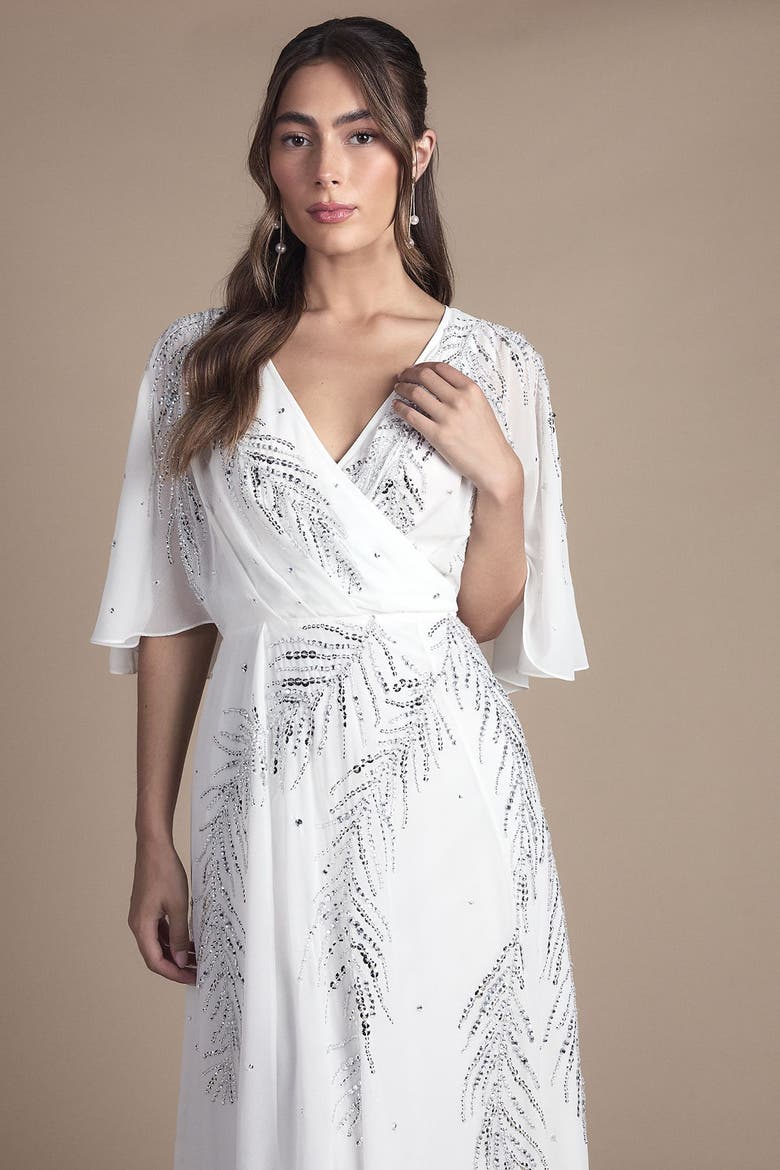 Angel Sleeve Maxi Wedding Dress, Alternate, color, Ivory