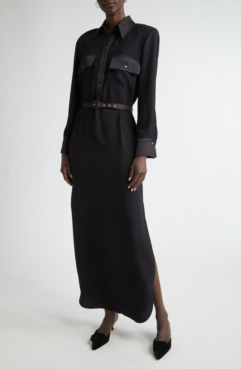 ST. JOHN Long Sleeve Satin Back Crepe Shirtdress, Main, color, 