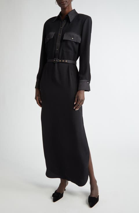 Long Sleeve Satin Back Crepe Shirtdress