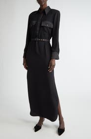 ST. JOHN Long Sleeve Satin Back Crepe Shirtdress