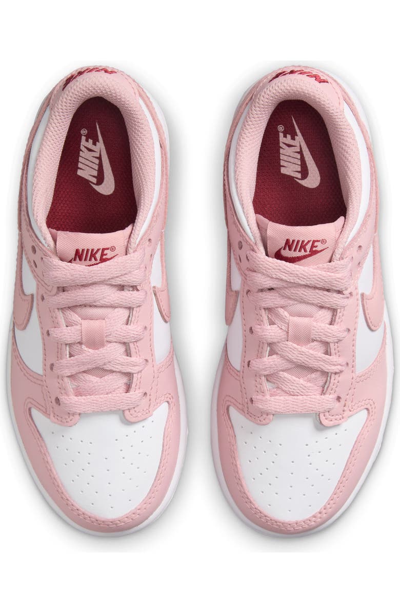 Nike Kids' Dunk Low Basketball Sneaker, Alternate, color, White/ Pink Glaze/ Pomegranate