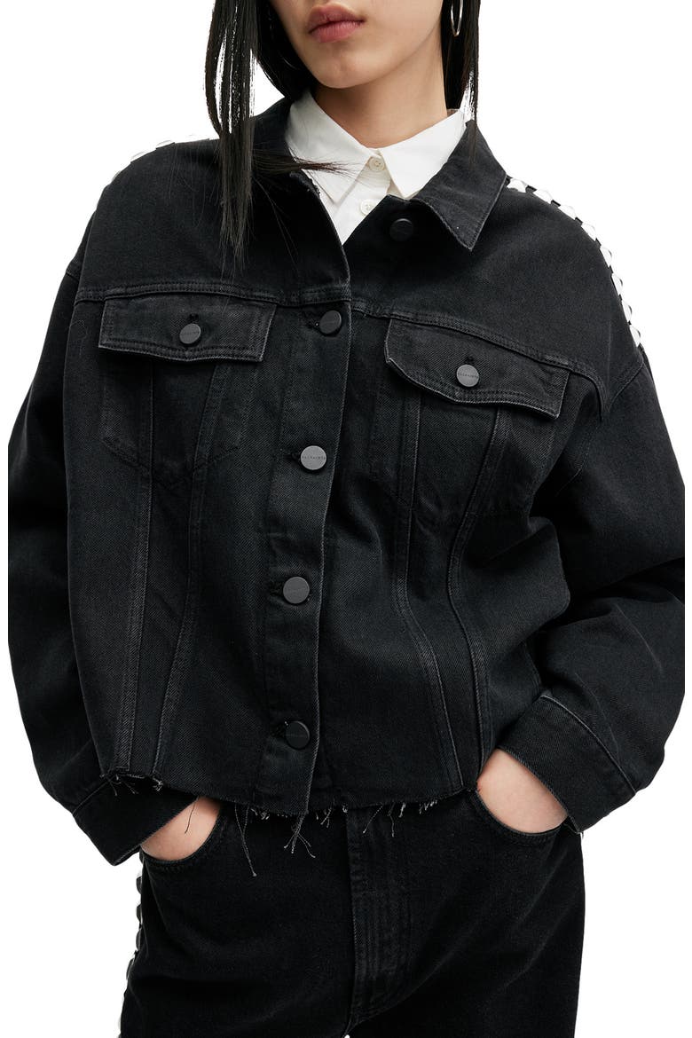 Piper Studded Denim Shacket, Main, color, BLACK