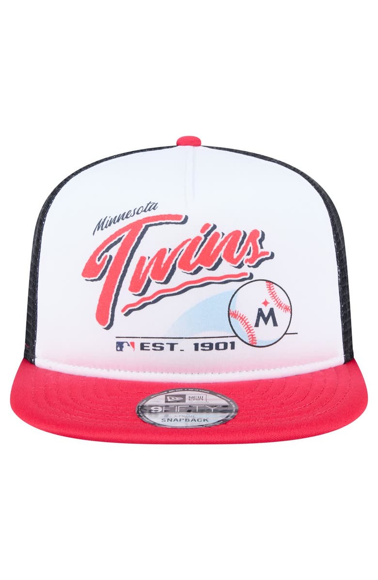 New Era Men's New Era White/Red Minnesota Twins Retro Script Trucker 9FIFTY Snapback Hat, Alternate, color, White
