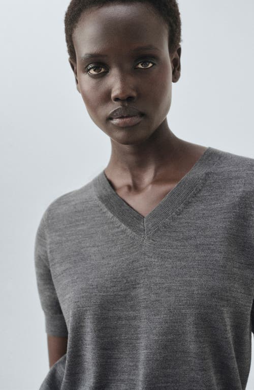 Mango V-neck Short Sleeve Wool Sweater In Multi