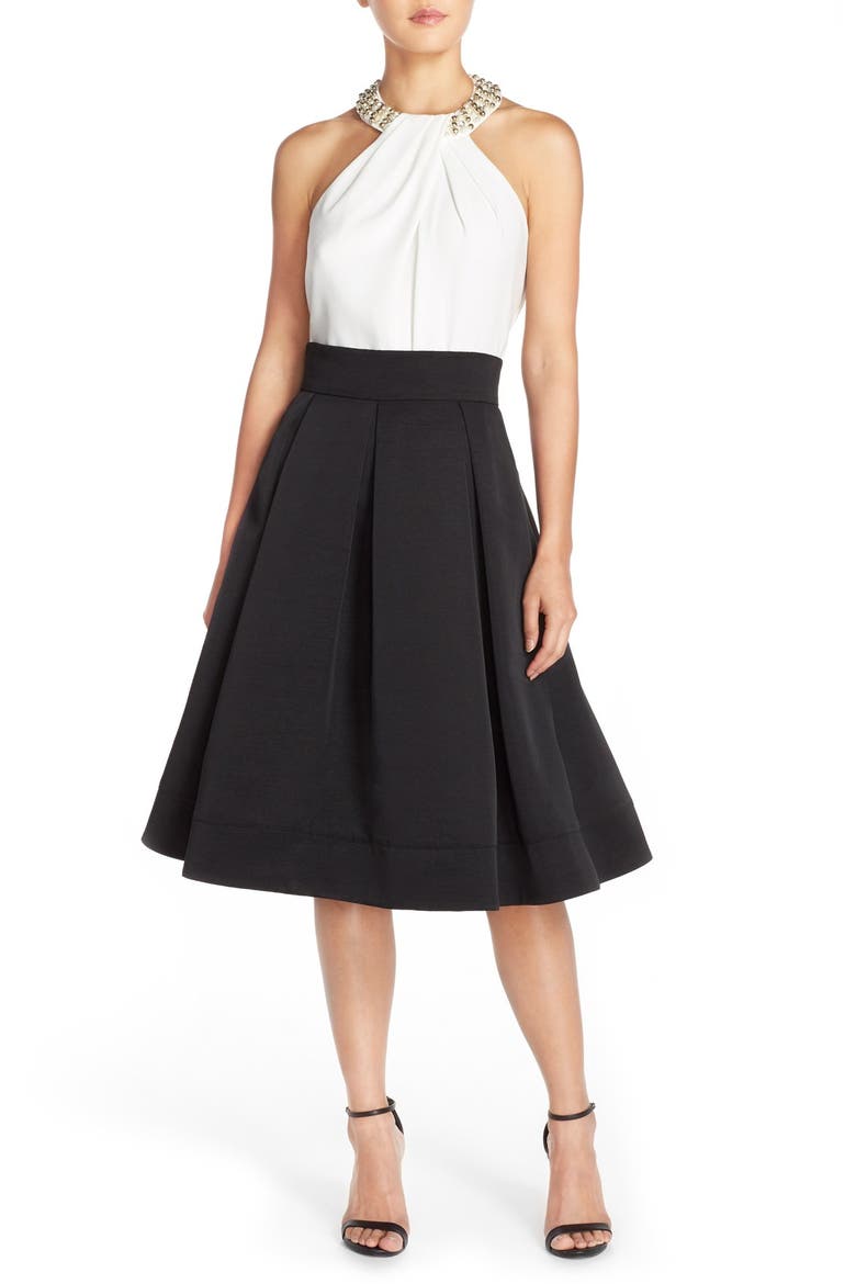 Faille Midi Skirt, Alternate, color, BLACK