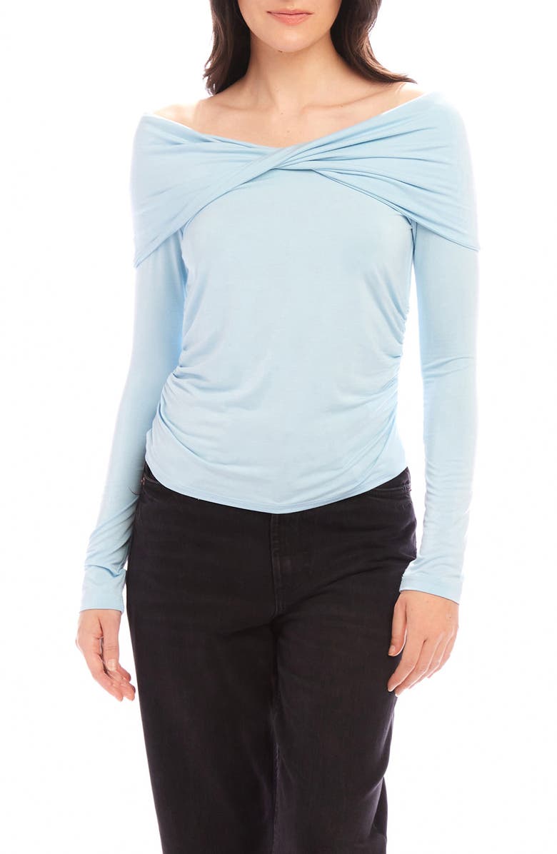 FIFTEEN TWENTY Jillian Shirred Off the Shoulder Top, Main, color, Baby Blue