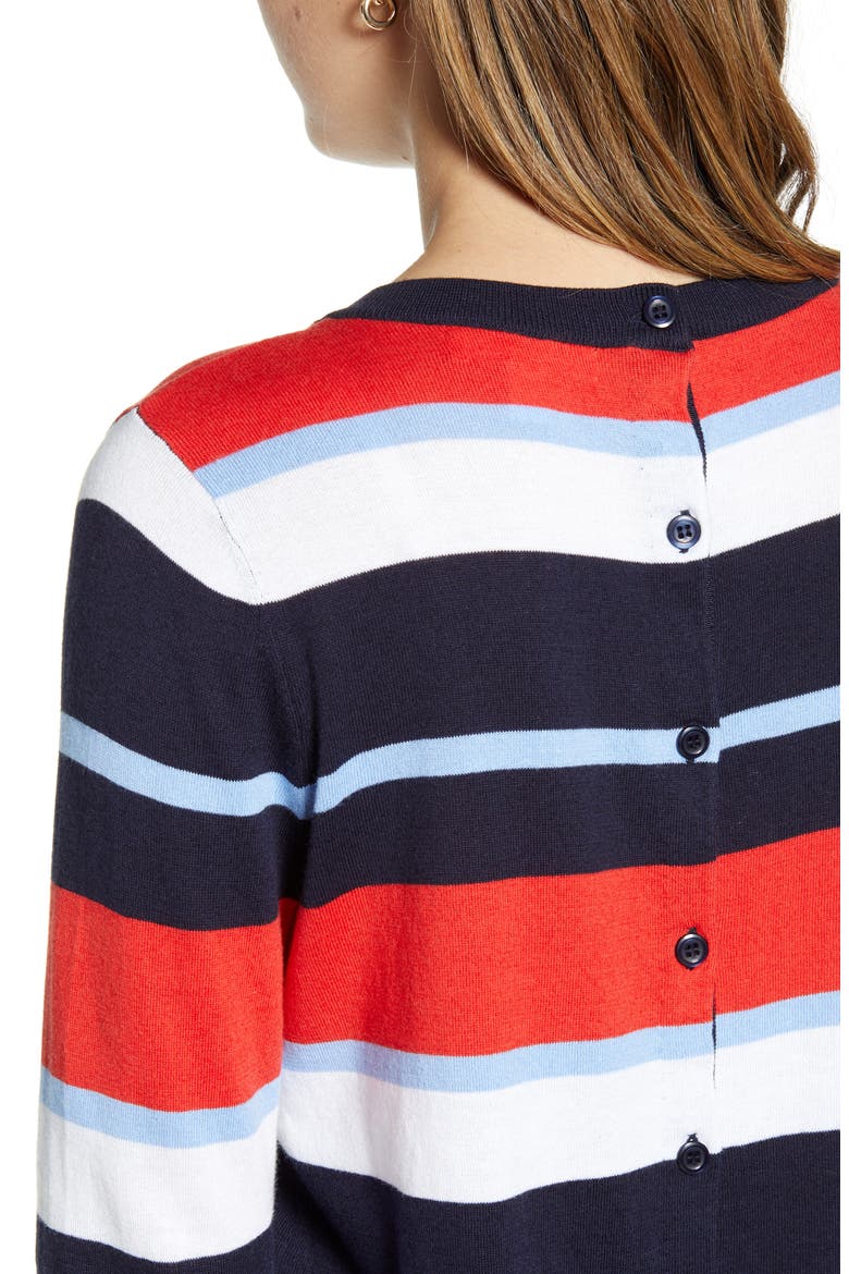 Button Back Sweater, Alternate, color, NAVY N- RED SUMMER STRIPE
