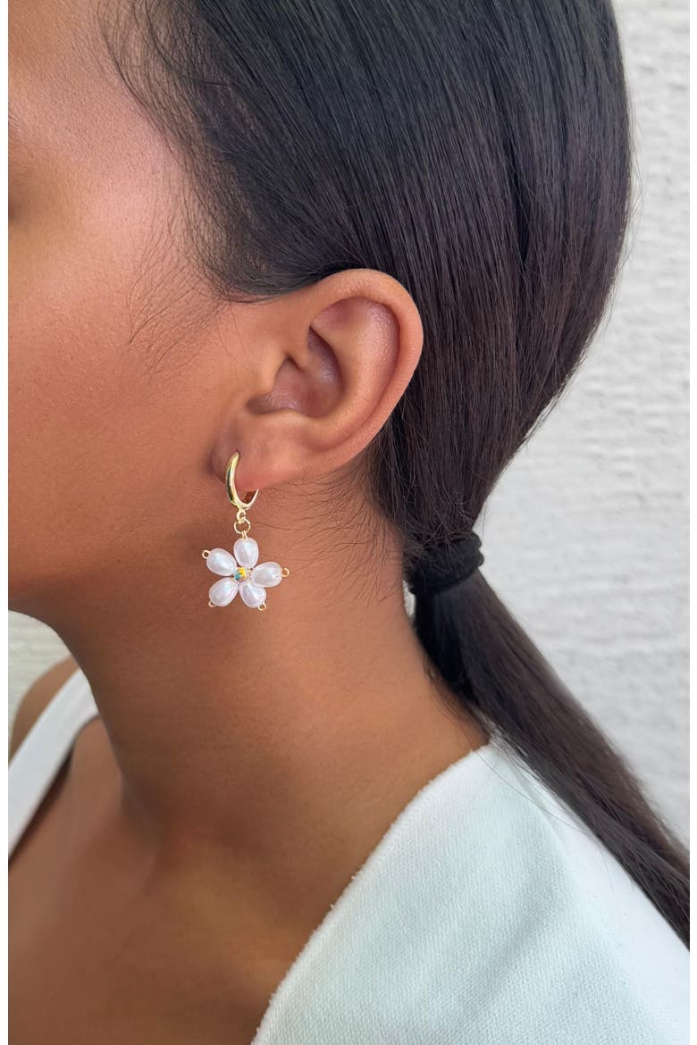 Faux Pearl & Crystal Flower Drop Earrings, Alternate, color, WHITE