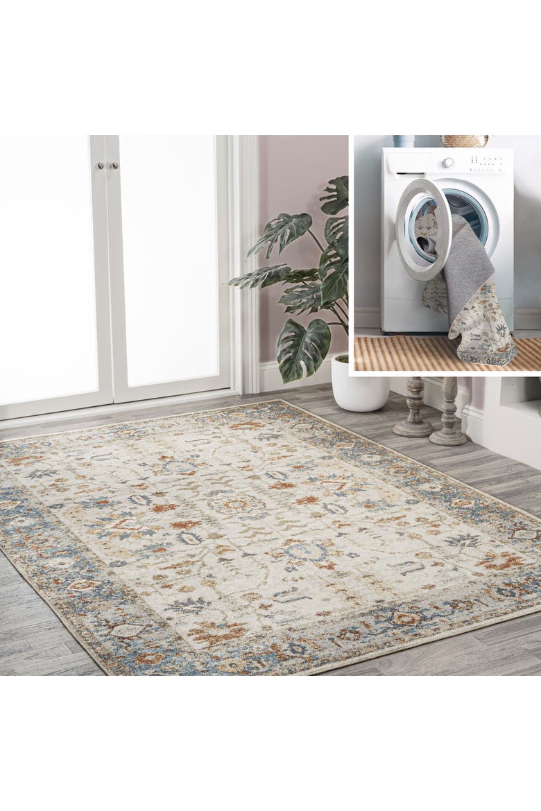 Hiero Persian Border Low-Pile Machine-Washable Area Rug, Main, color, Cream/Terra