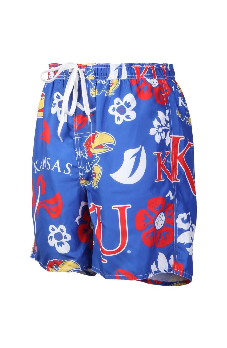 Wes & Willy Men's Wes & Willy Royal Kansas Jayhawks Floral Volley Logo Swim Trunks, Alternate, color, Royal