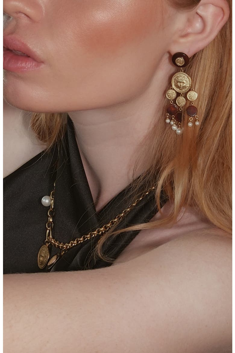 Retro Coin Tassel Earrings, Alternate, color, Gold & Red